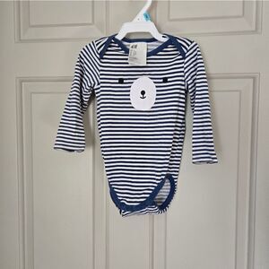 3/$10 H&M Blue Striped Long Sleeve Onesie Size 6-9 M